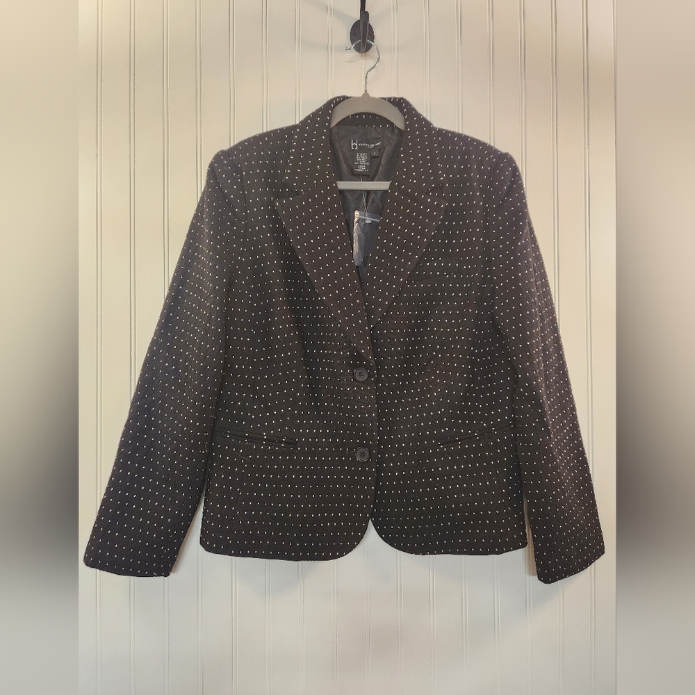 NEW Boston Design Women Black White Polka Dot Wool Blend Blazer Size 16 Classic